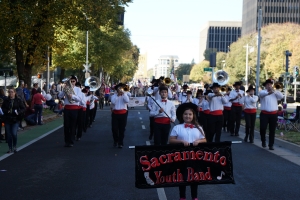 SYB's Symphonic Band marches in the 2018 Veteran's Day Parade on Capitol Avenue in Downtown Sacramento. 