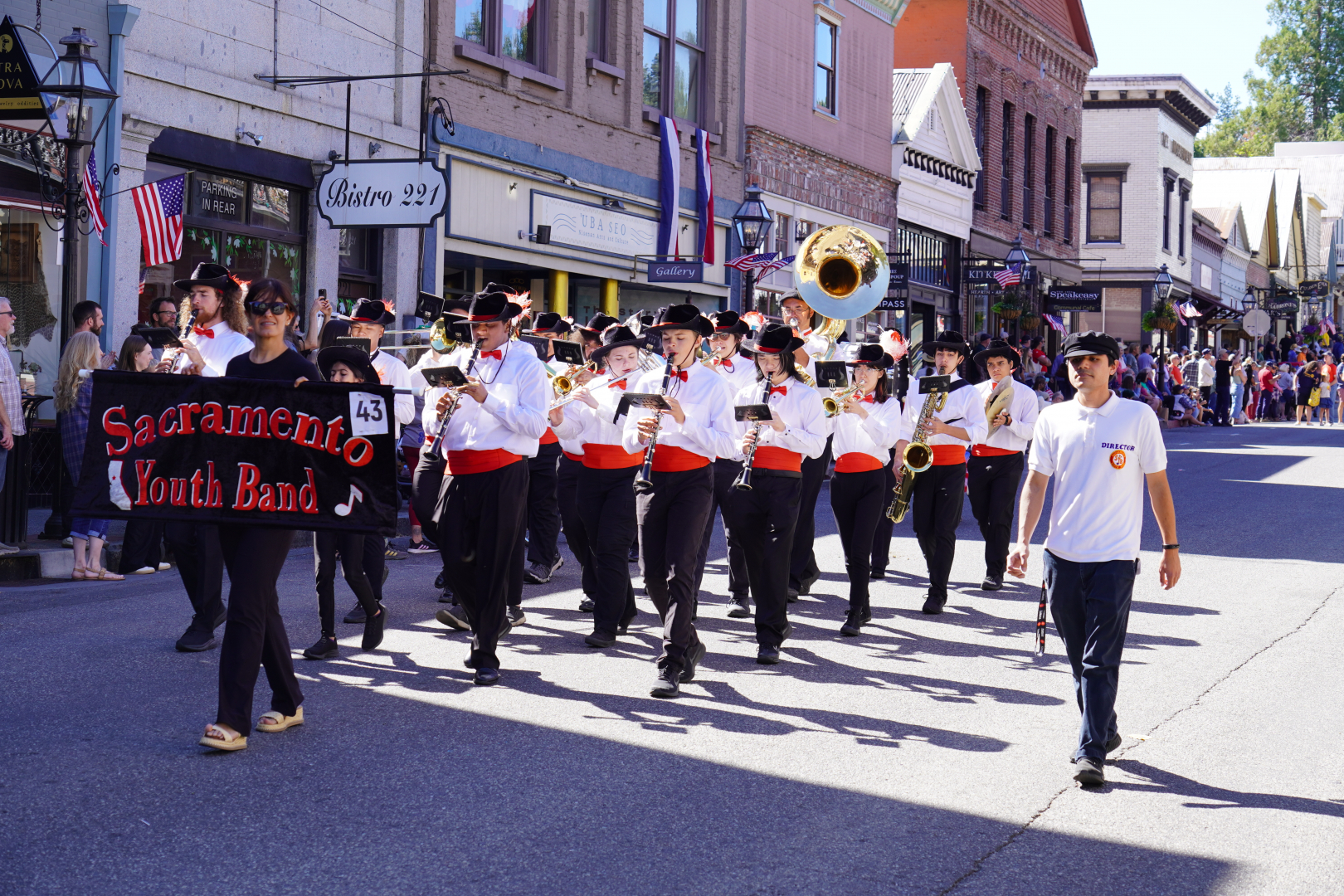 The Symphonic Band marching in the 2024 Constitution Day Parade held in Nevada City, CA.